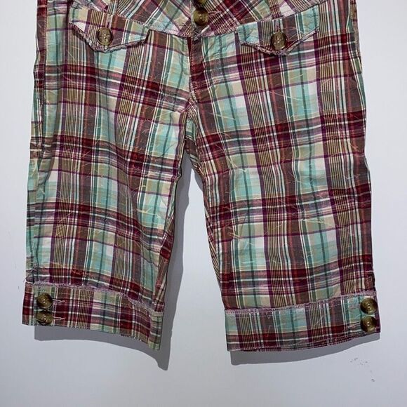 Rewind Womens Multicolor Plaid Button Low Rise Bermuda Shorts Size 0 - Picture 2 of 6